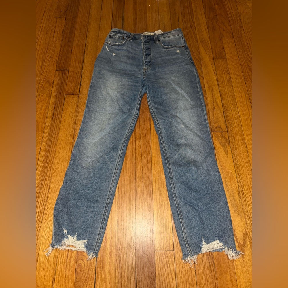 Abercrombie & Fitch Distressed Straight-Leg Blue Jeans